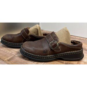 Born Womens Brown Leather Slip-on Adjustable Strap & Stitched Detailing Size 7 M